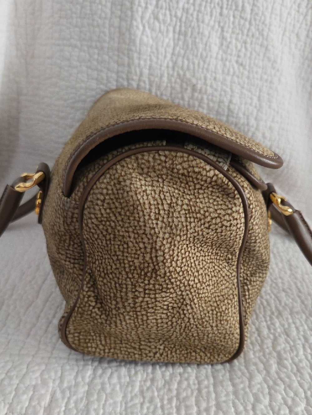 Borbonese Lambskin Suede Redwall Italian Vintage Brown Quail pattern Satchel - Picture 6 of 9